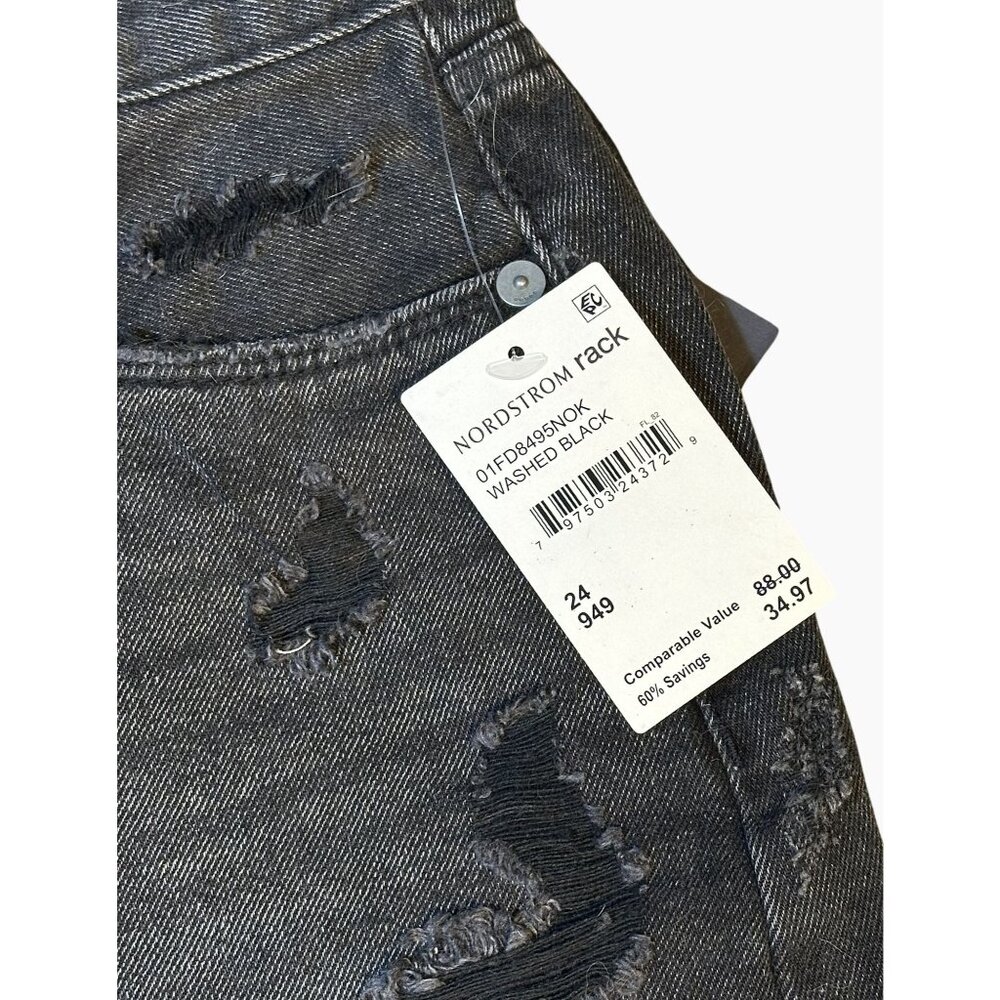 BLANKNYC Faded Black Cutoff Denim Shorts Distressed Raw Hem Button Fly‎ Size 24 - Picture 6 of 9